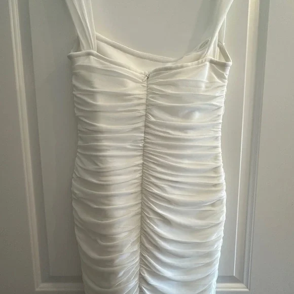 White Ruched Off-Shoulder Dress - Picture 2 of 3
